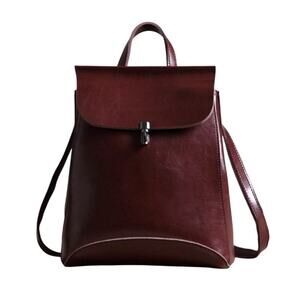 Burgundy Red Leather Convertible Backpack Purse Crossbody Bag